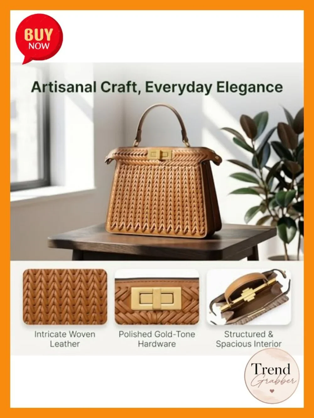 Faux Leather Woven Satchel Handbag with Adjustable Crossbody Strap - Top Handle